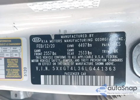 2020 Kia Optima Lx from USA, damaged, VIN 5XXGT4L36LG441363